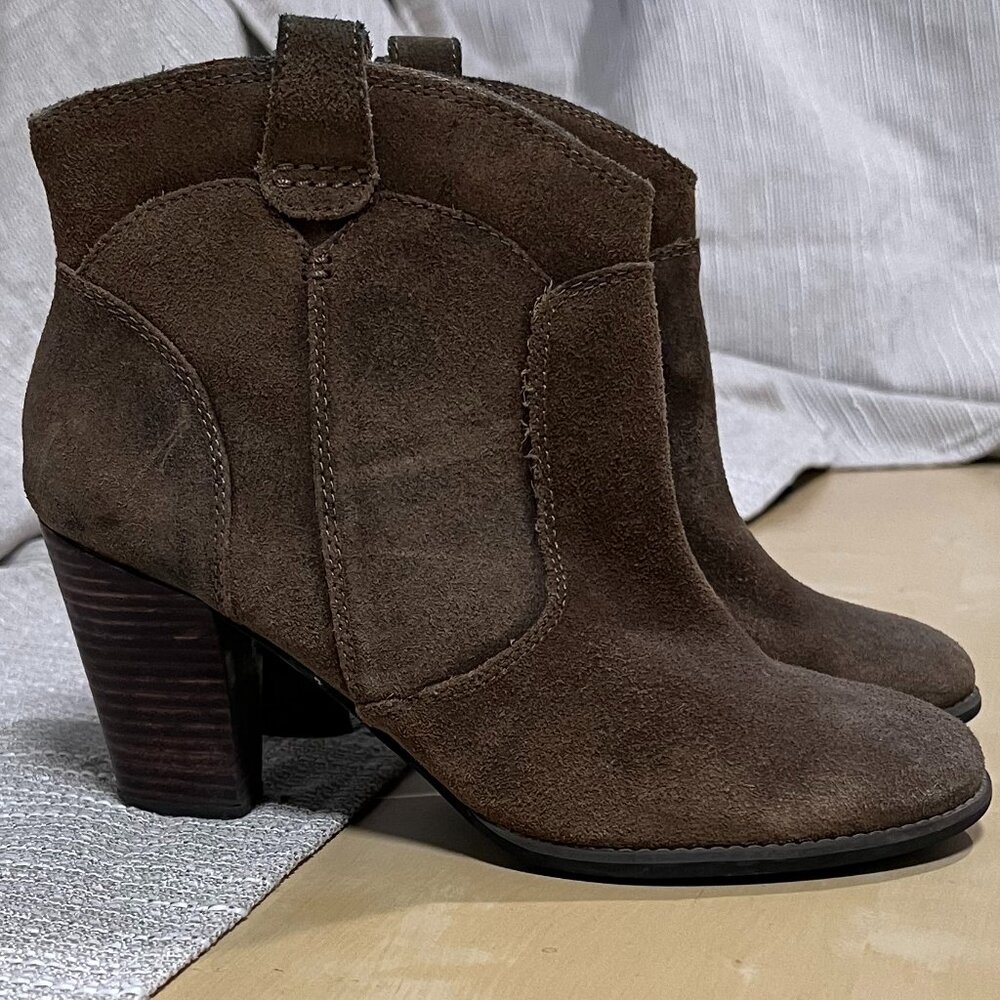 Taupe Suede Western Style Ankle Boots